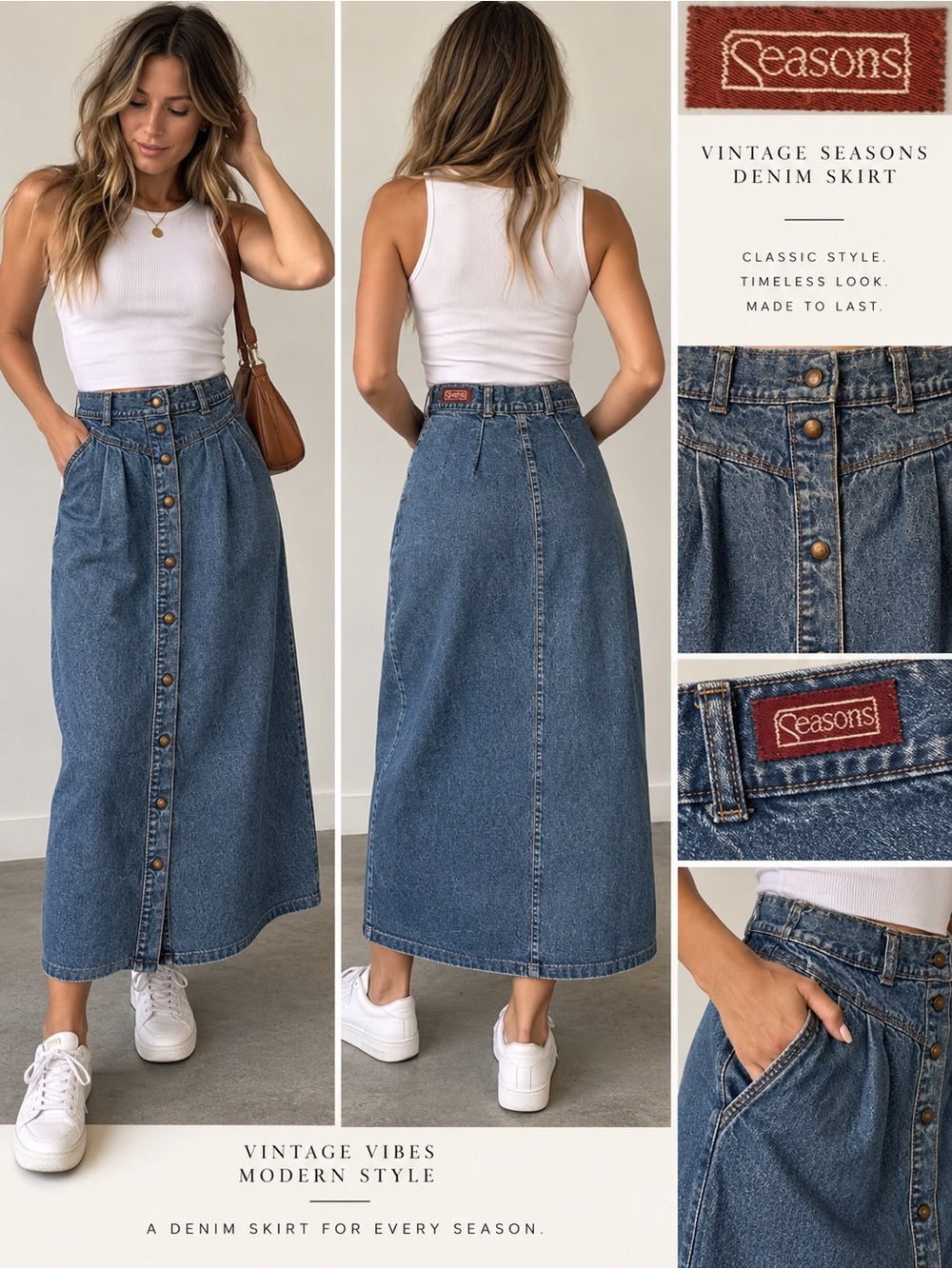 High-Waist Blue Denim Maxi Skirt